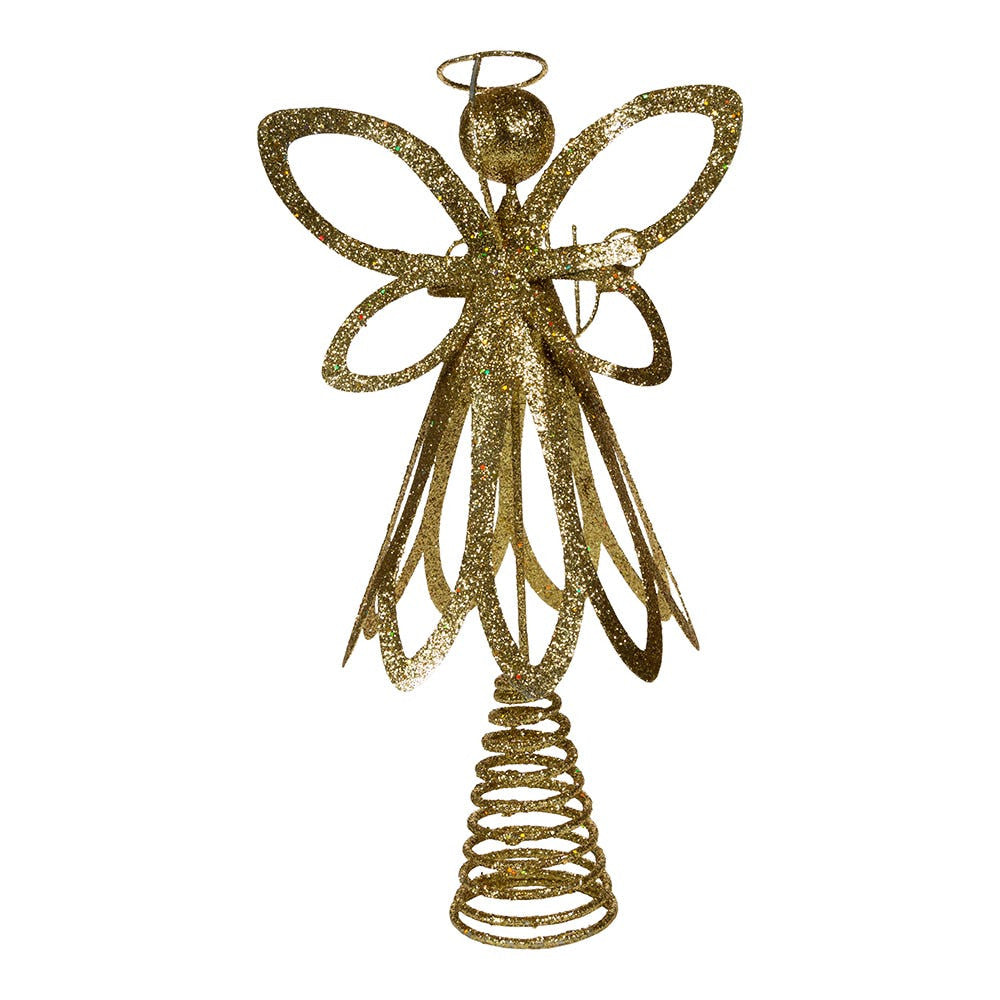 12" Un-Lit Gold Glittered Angel Treetop