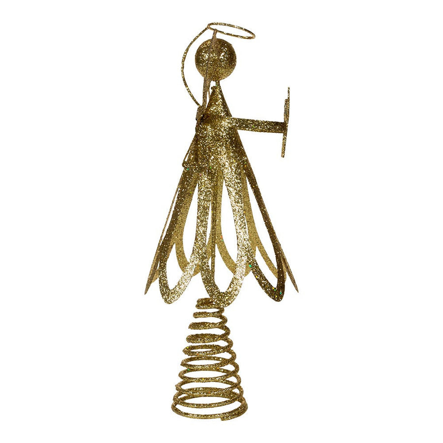 12" Un-Lit Gold Glittered Angel Treetop