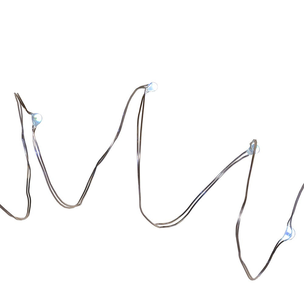 8' Battery Operated 25L Cool White Fairy LED Silver Wire Light Set In PDQ