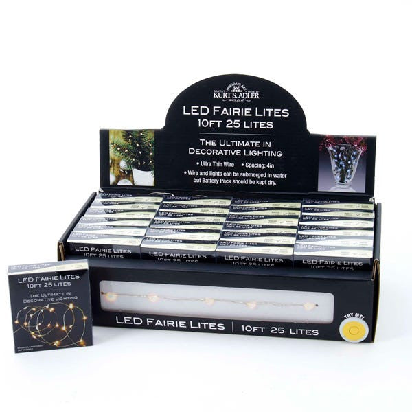 8' Battery Operated 25L Cool White Fairy LED Silver Wire Light Set In PDQ