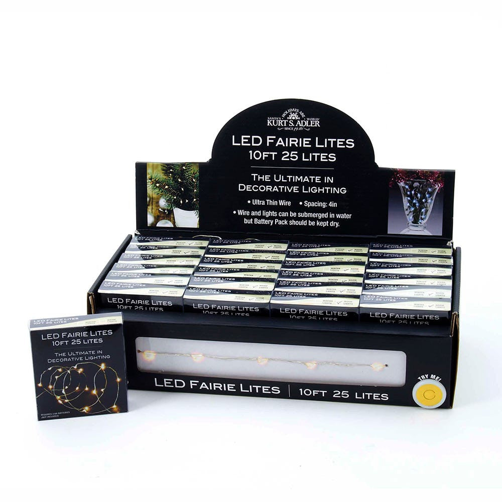 8' Battery Operated 25L Warm White Fairy LED Silver Wire Light Set In PDQ