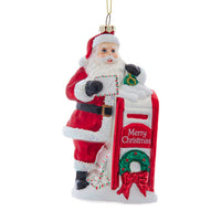 Glass Santa With Mailbox Ornament