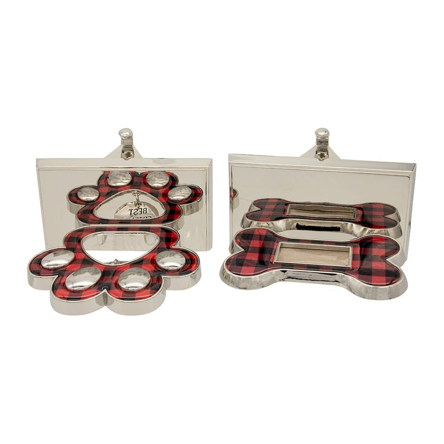 Red & Black Mirrored Dog Bone & Paw Stocking Holders