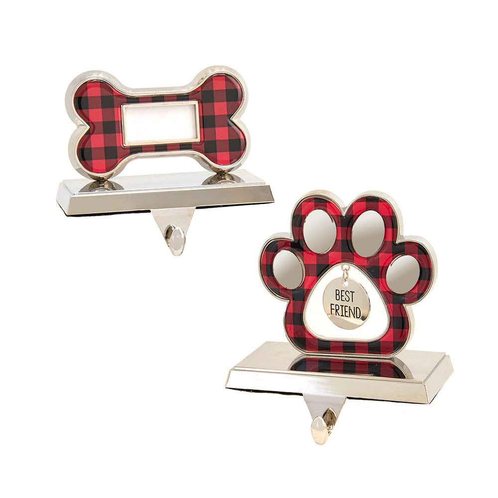 Red & Black Mirrored Dog Bone & Paw Stocking Holders