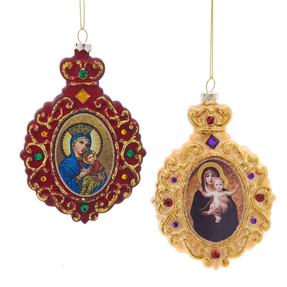 Glass Red & Gold Virgin & Child Ornaments
