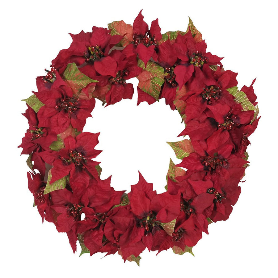 24" Un-Lit Red Poinsettia Wreath