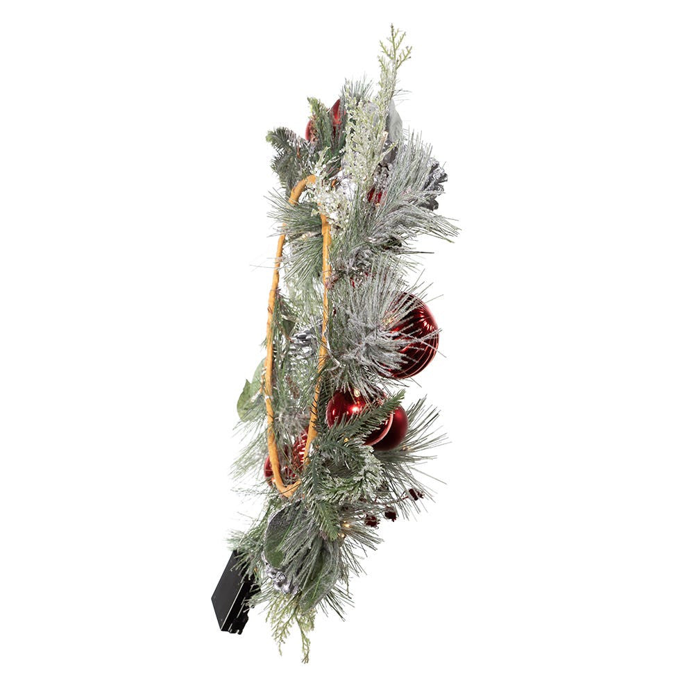 22" Battery-Operated Pre-Lit Warm White LED Silver Decorated Wreath