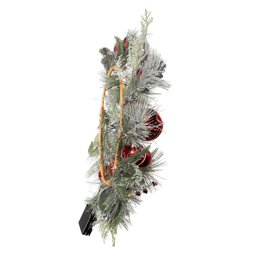 22" Battery-Operated Pre-Lit Warm White LED Silver Decorated Wreath