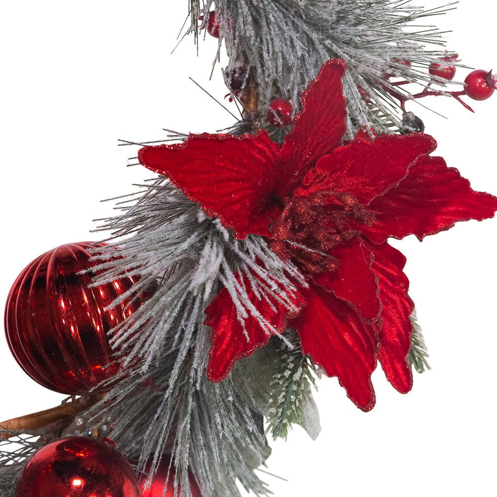 20" Un-Lit Red Berries and Poinsettia Wreath