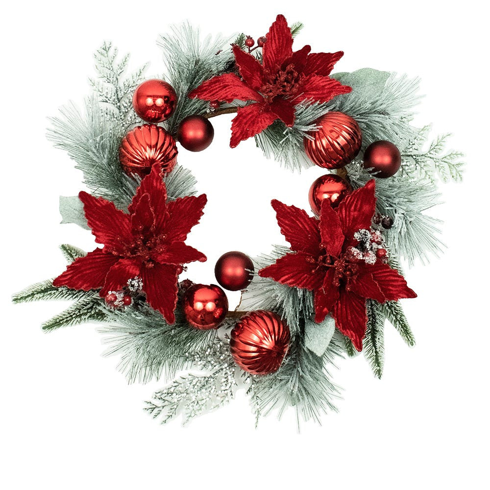 20" Un-Lit Red Berries and Poinsettia Wreath