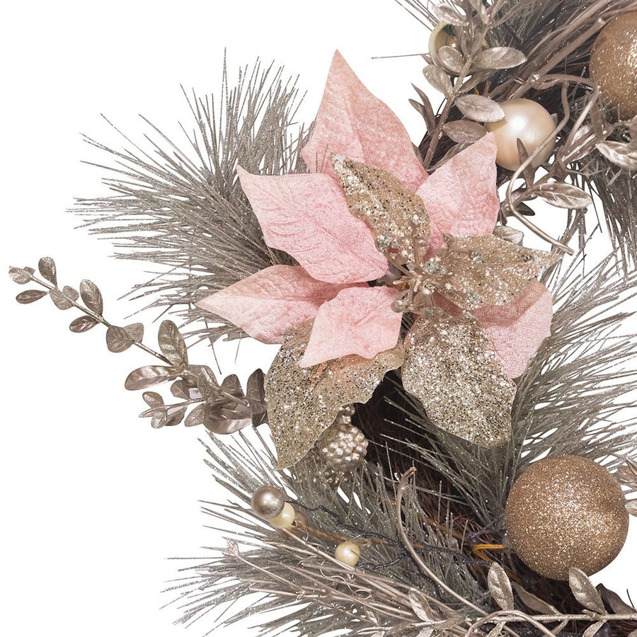 20" Un-Lit Pink and Gold Poinsettia Wreath