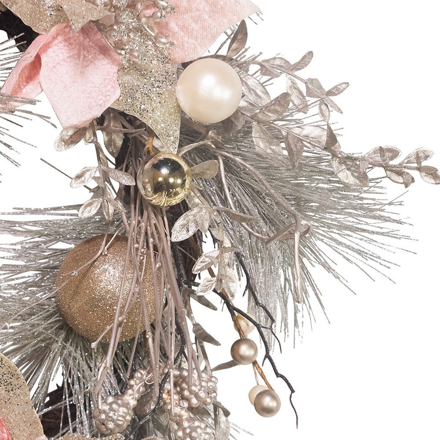 20" Un-Lit Pink and Gold Poinsettia Wreath