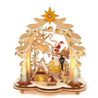 Battery Operated Wooden Village House with Santa