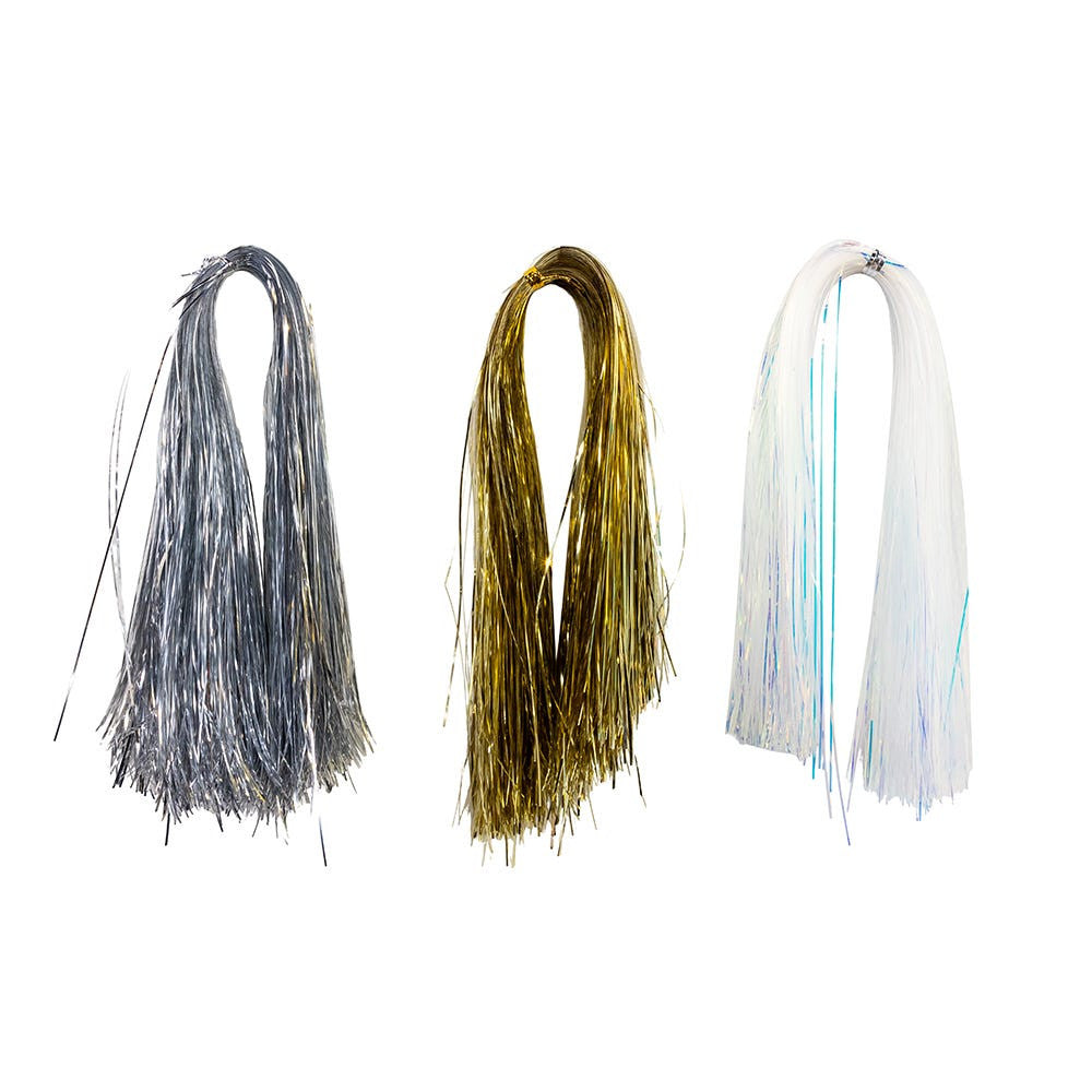18" Unlit Gold, Silver & Iridescent Tinsel Strips