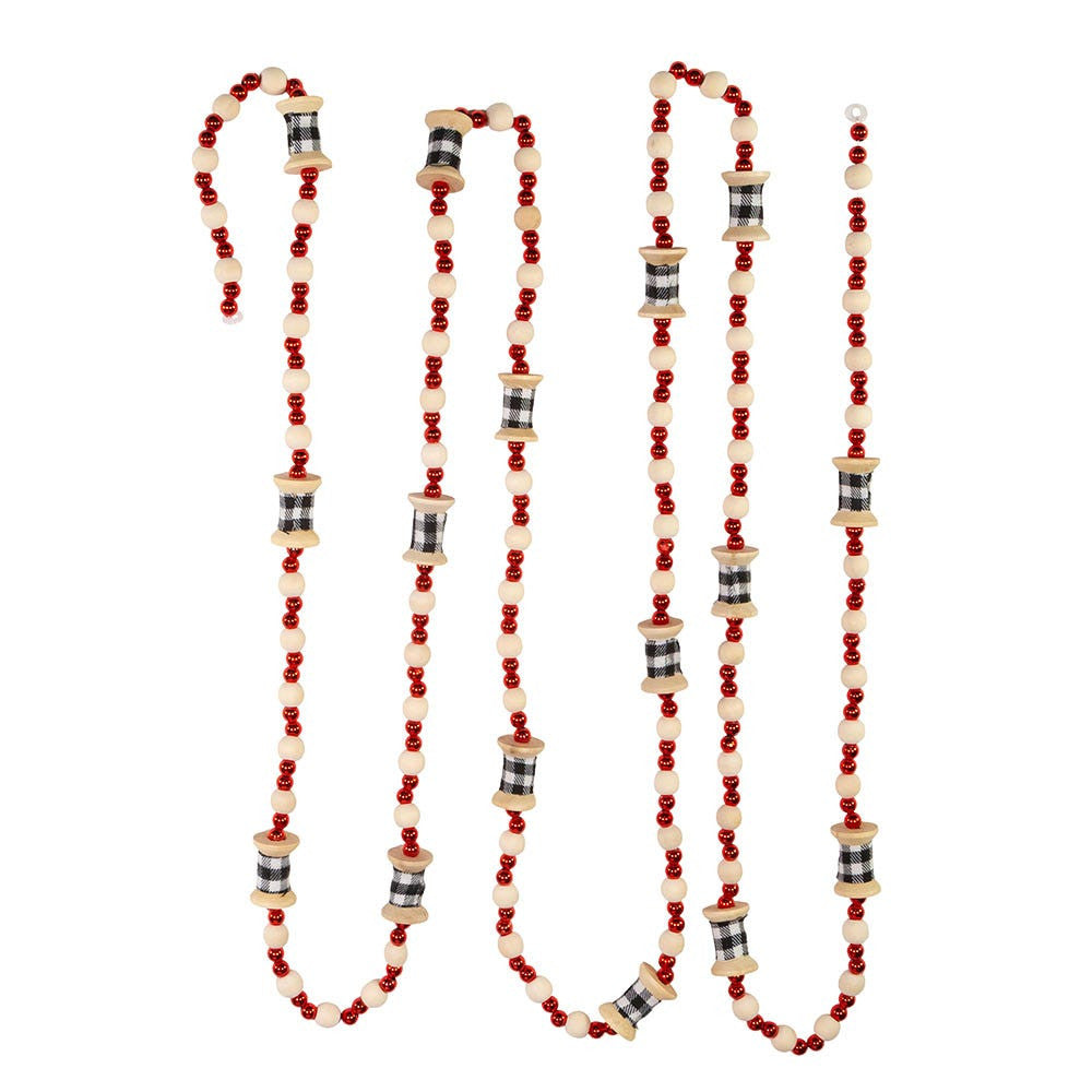 Wooden Red Beads With Black and White Spool Garland