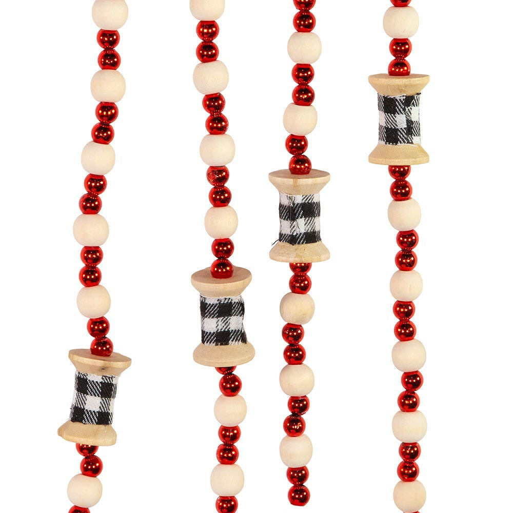 Wooden Red Beads With Black and White Spool Garland