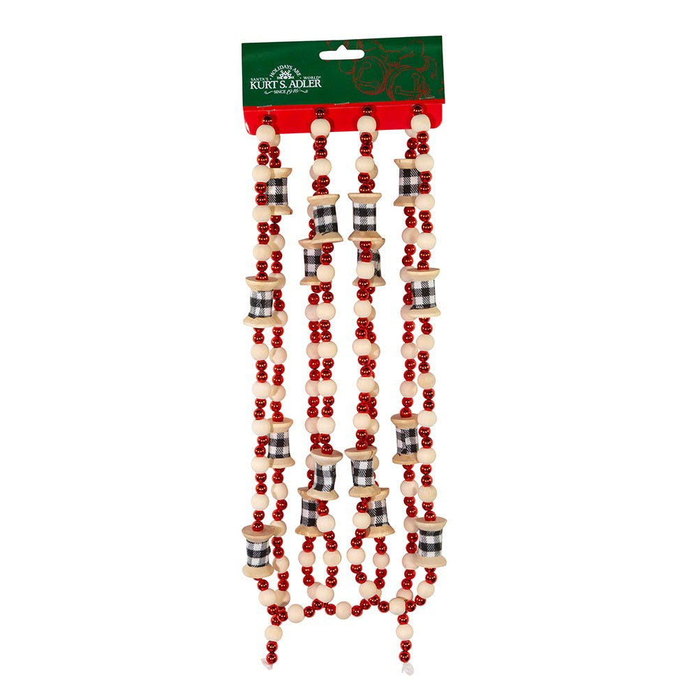 Wooden Red Beads With Black and White Spool Garland