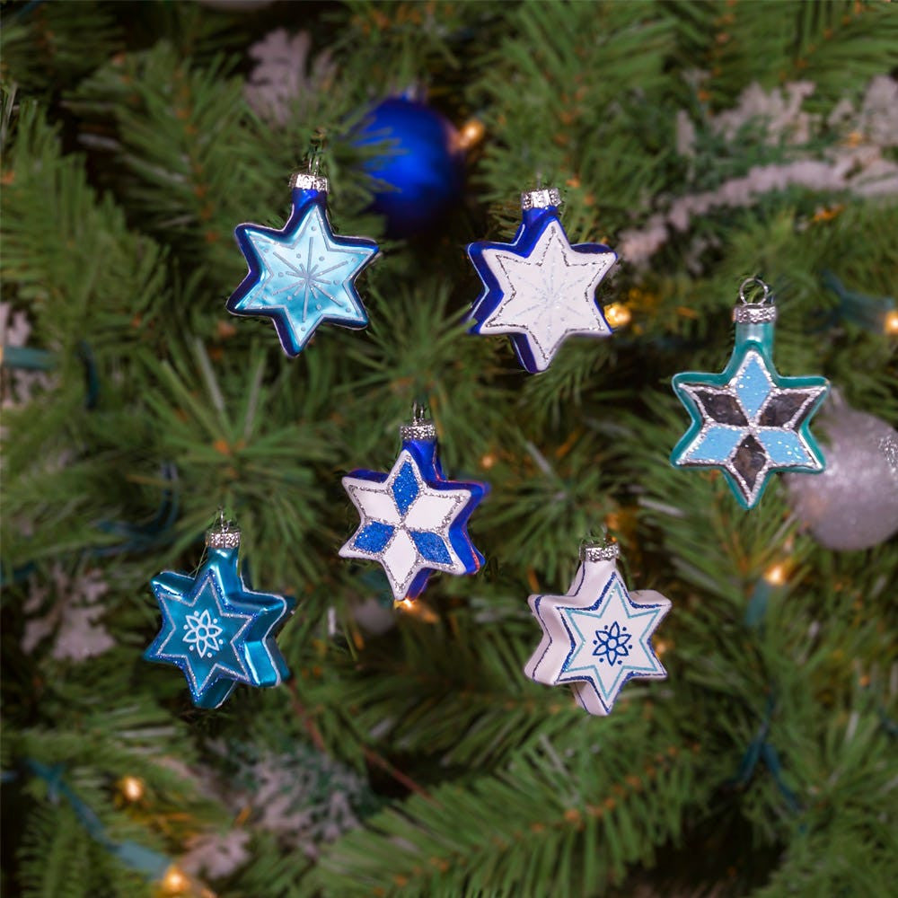 Jewish Stars With Glitter Glass Ornaments