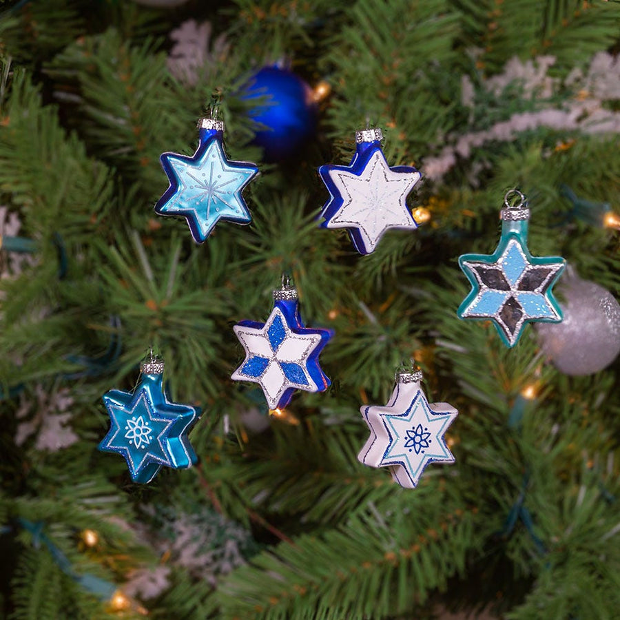 Jewish Stars With Glitter Glass Ornaments