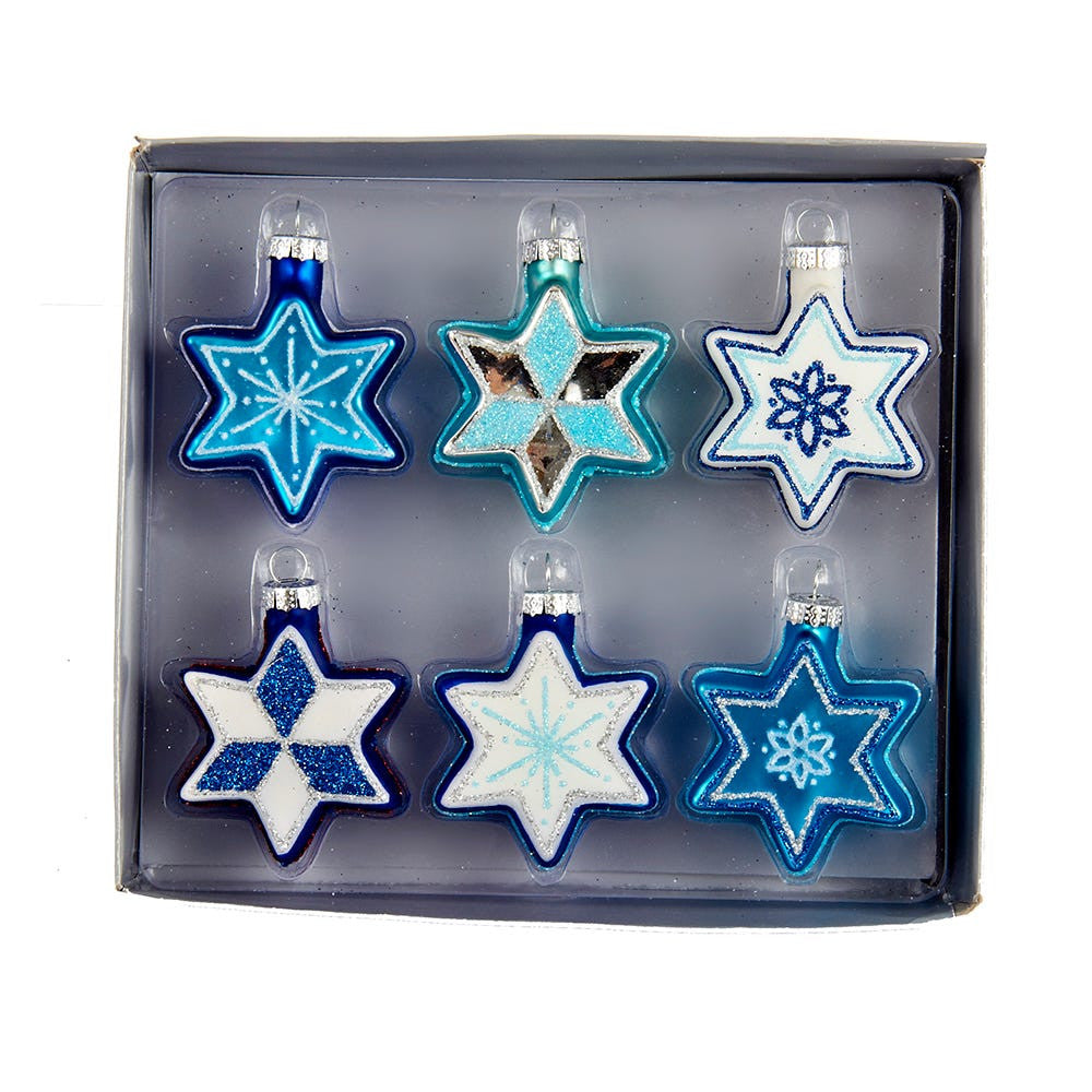 Jewish Stars With Glitter Glass Ornaments
