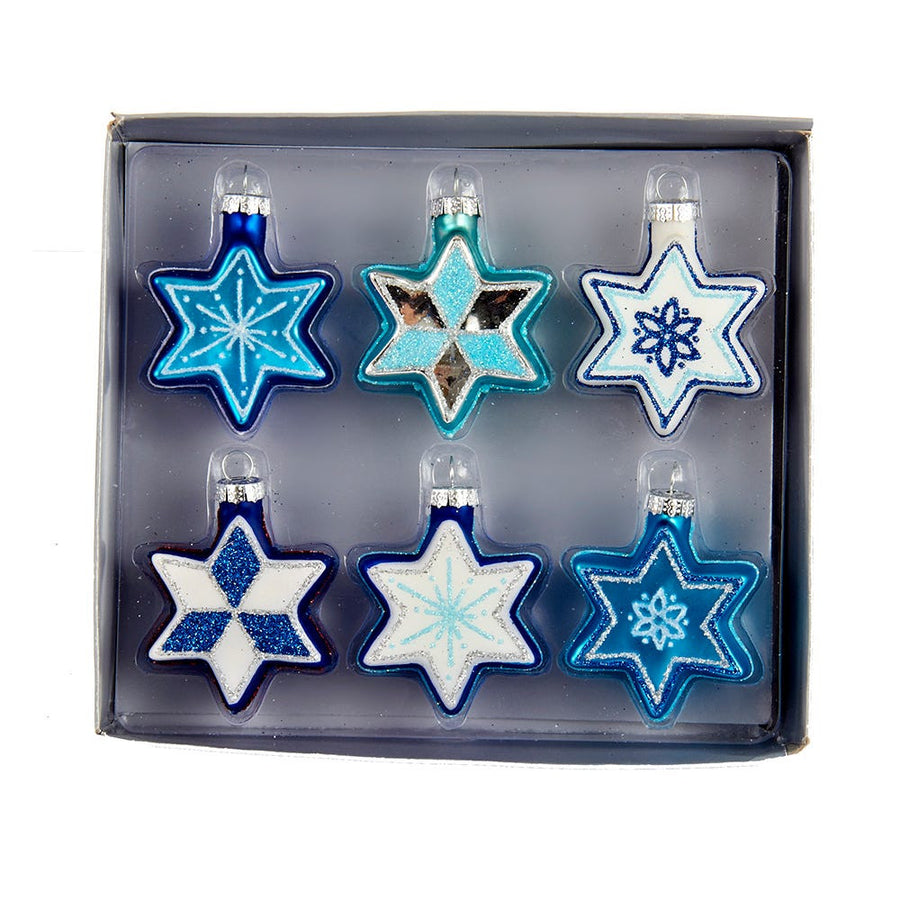 Jewish Stars With Glitter Glass Ornaments