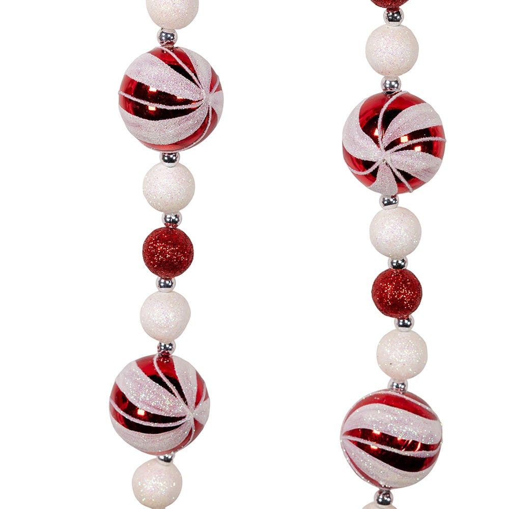 Red and White Glitter Candy Ball Garland