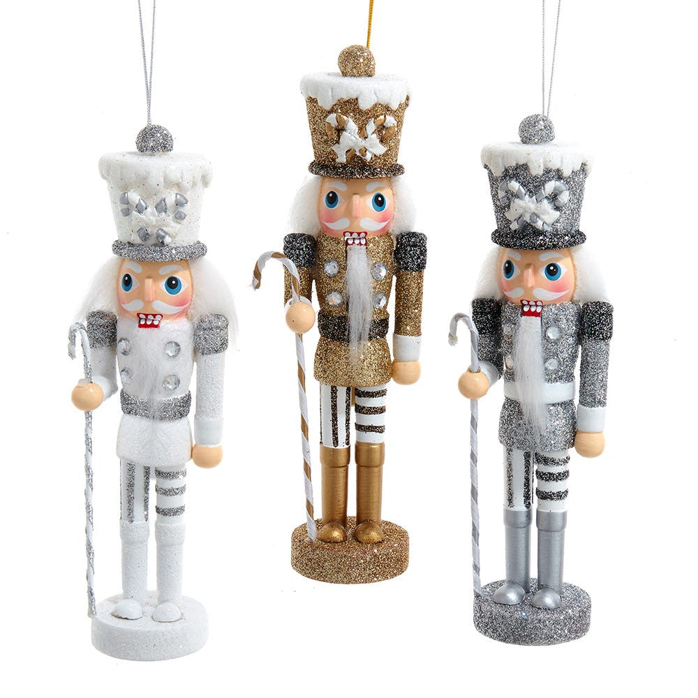 6" Hollywood Nutcrackers™ Gold, Silver & White Nutcracker Ornaments
