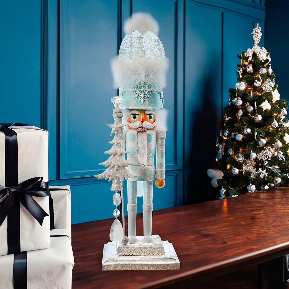 20" Hollywood Nutcrackers™ Battery Operated Lighted Animated Musical White Soldier Water Globe Hat Nutcracker