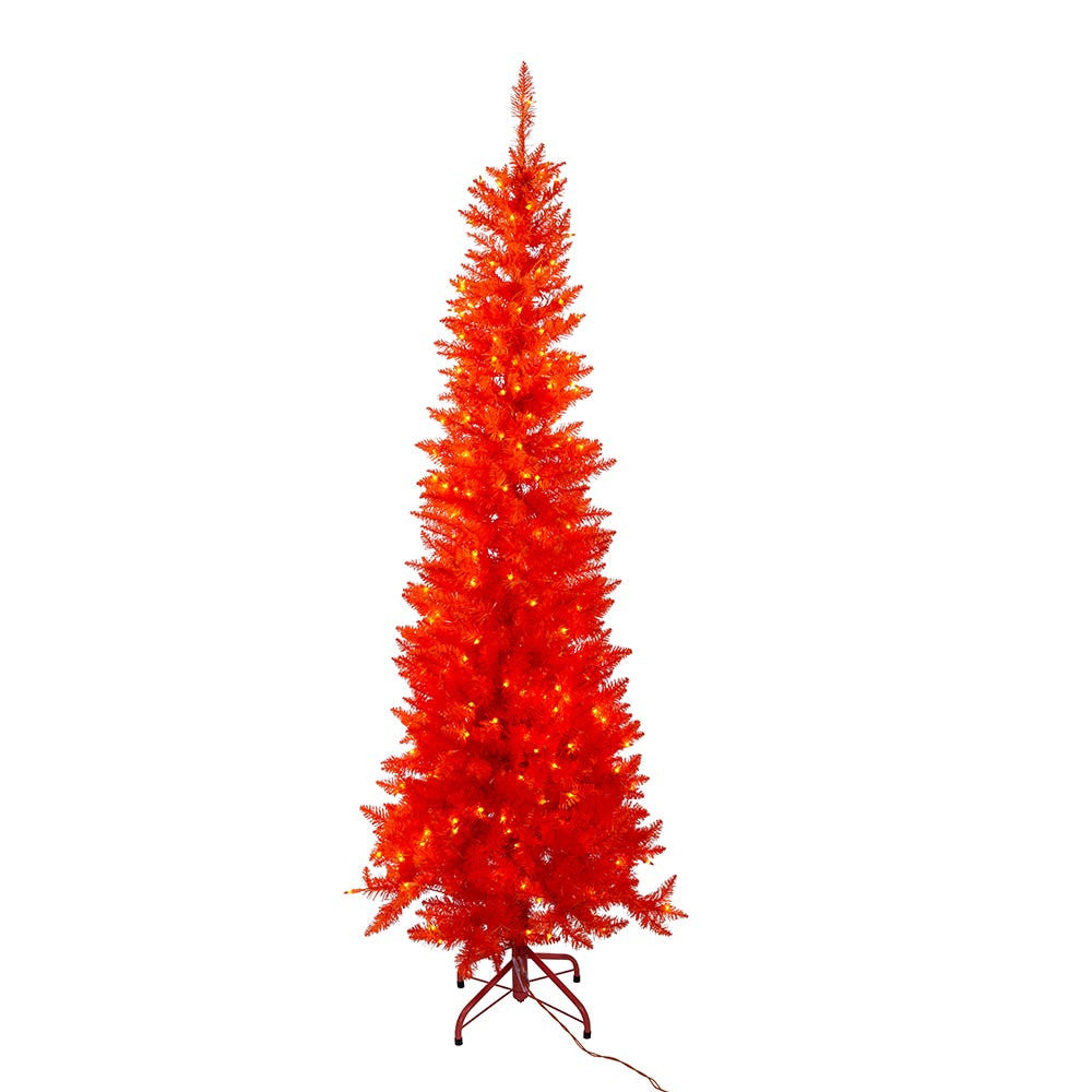 6' Pre-Lit Orange Incandescent Orange Slim Tree