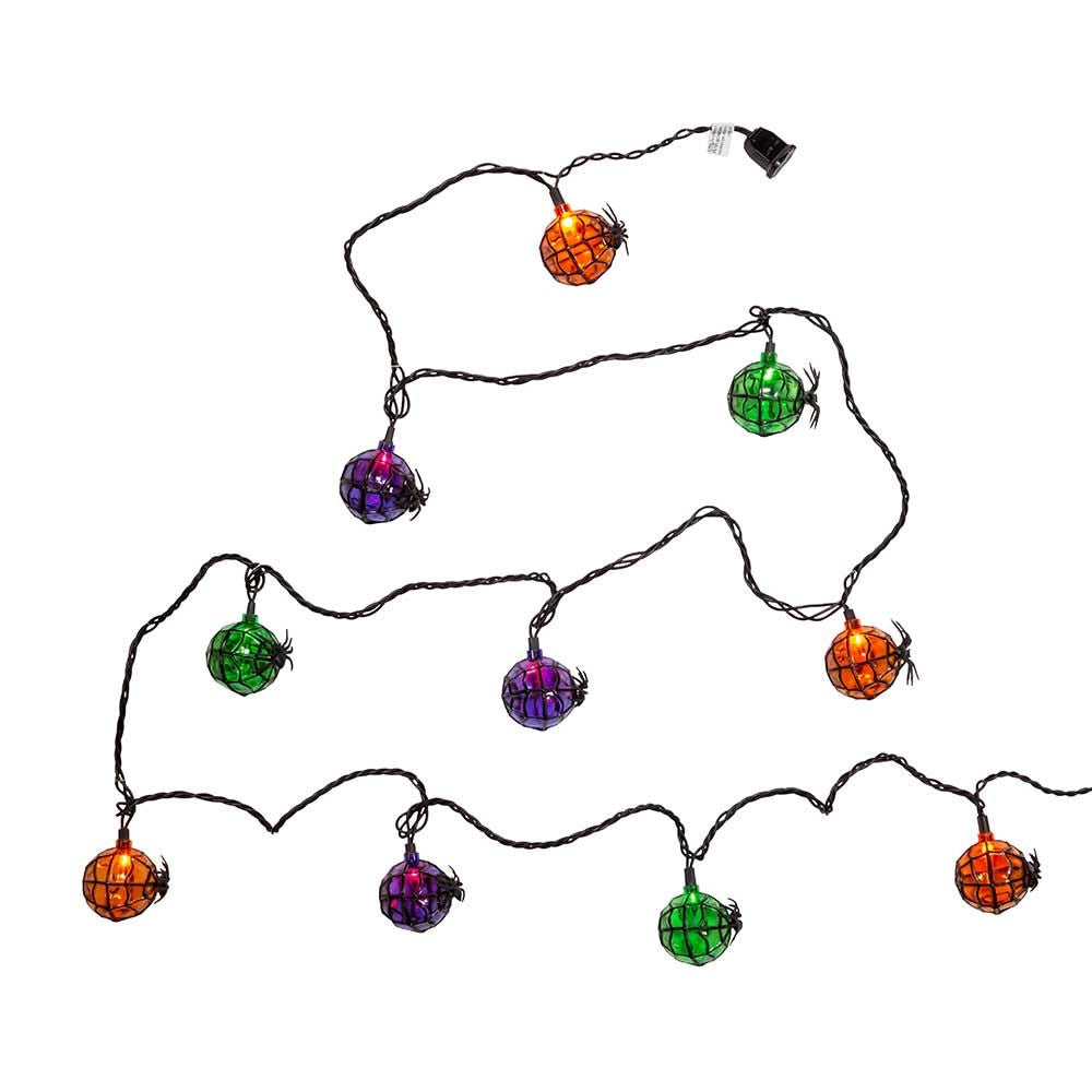 12' UL 10L Orange, Purple and Green Ball With Spider Connectible Light Set