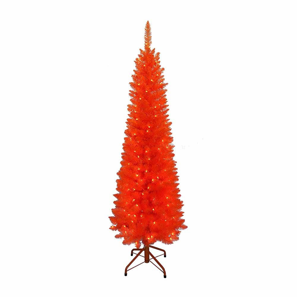 5' Pre-lit Halloween Orange Slim Tree With 150 Orange LED Snake Lights