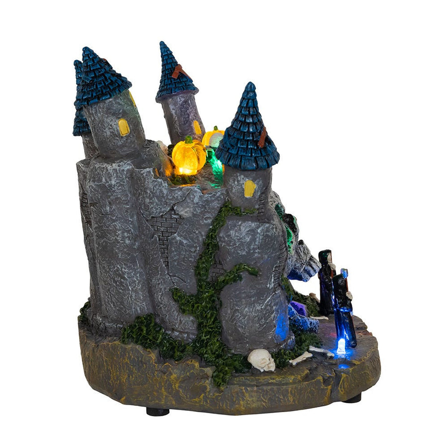 6.4" Battery Operated Multicolor LED Lighted Skull Castle Table Piece