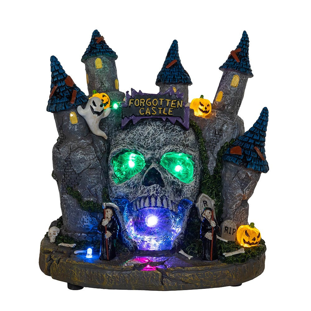 6.4" Battery Operated Multicolor LED Lighted Skull Castle Table Piece