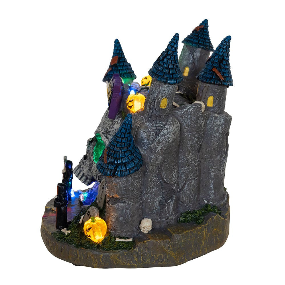 6.4" Battery Operated Multicolor LED Lighted Skull Castle Table Piece