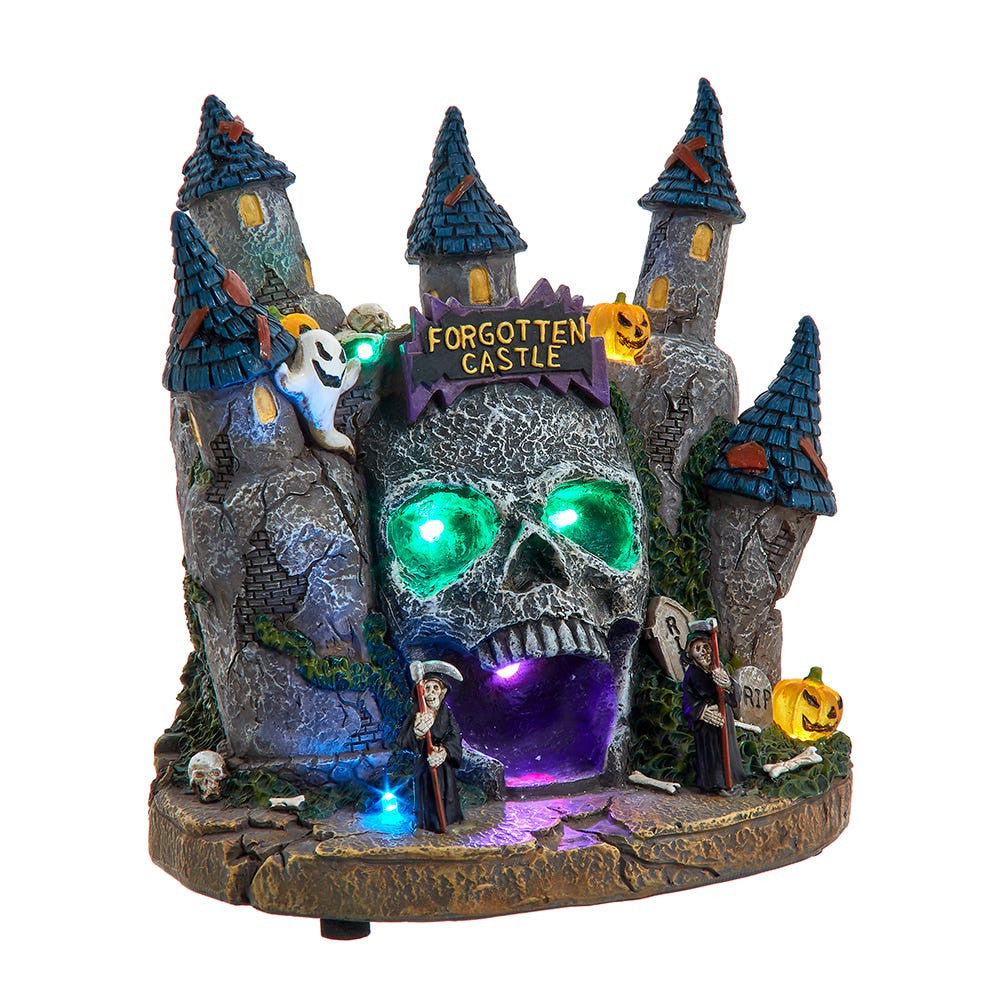 6.4" Battery Operated Multicolor LED Lighted Skull Castle Table Piece