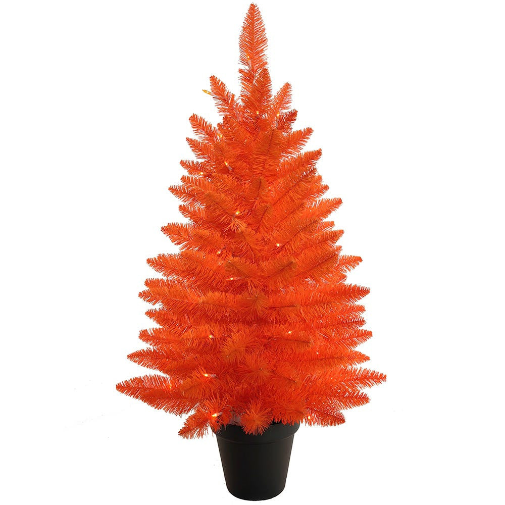 3' Battery Operated Pre-Lit Halloween Orange Potted Tree With Orange LED Lights