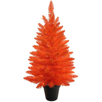 3' Battery Operated Pre-Lit Halloween Orange Potted Tree With Orange LED Lights