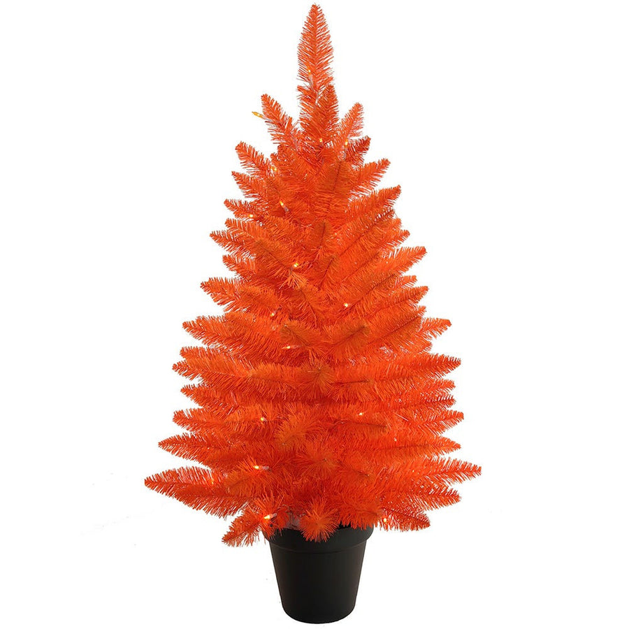 3' Battery Operated Pre-Lit Halloween Orange Potted Tree With Orange LED Lights