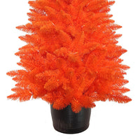 4.5' Battery Operated Pre-Lit Halloween Orange Potted Tree With Orange LED Lights
