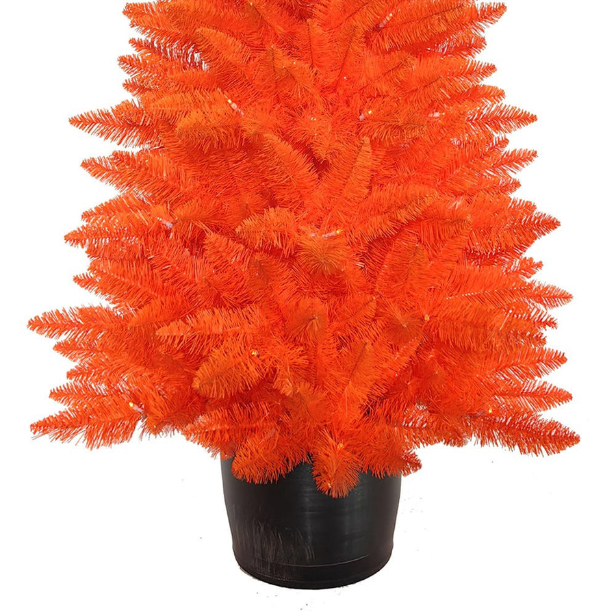4.5' Battery Operated Pre-Lit Halloween Orange Potted Tree With Orange LED Lights