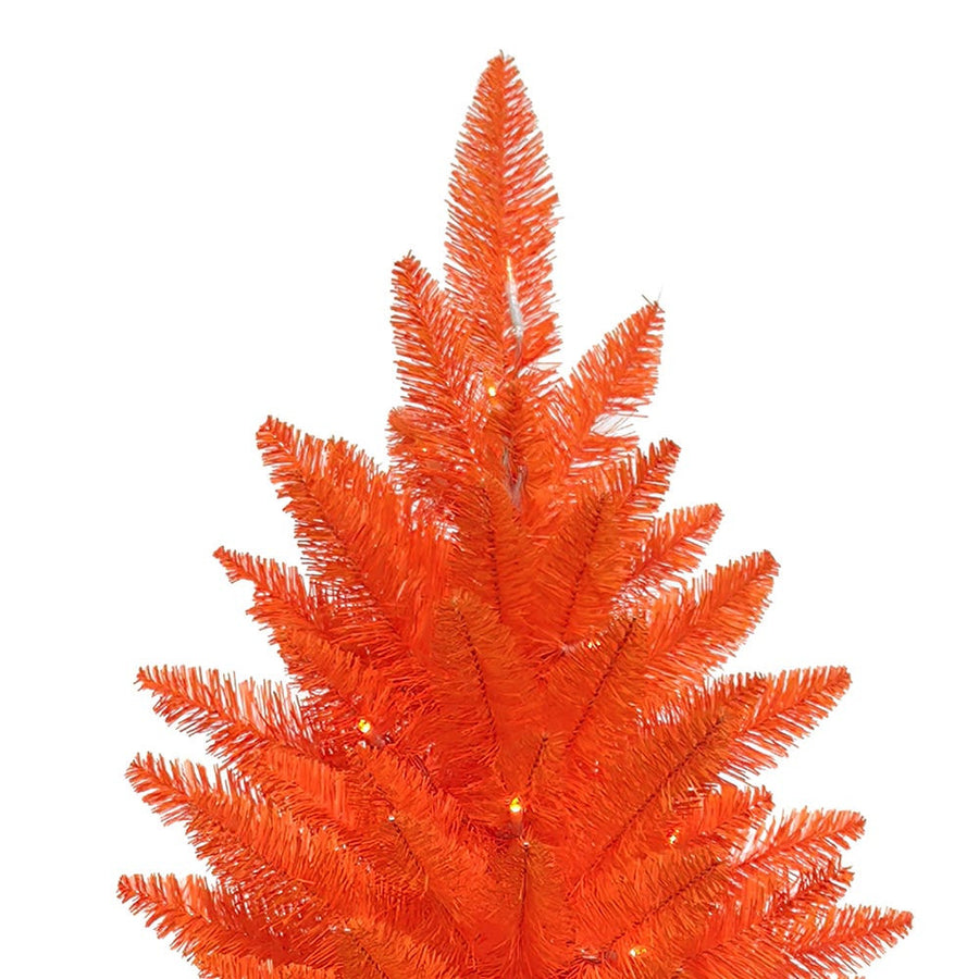 4.5' Battery Operated Pre-Lit Halloween Orange Potted Tree With Orange LED Lights