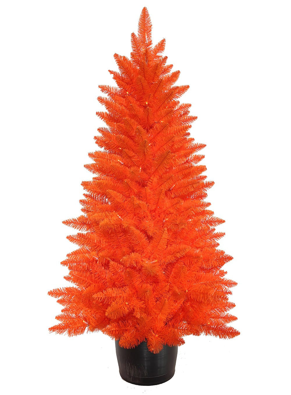 4.5' Battery Operated Pre-Lit Halloween Orange Potted Tree With Orange LED Lights