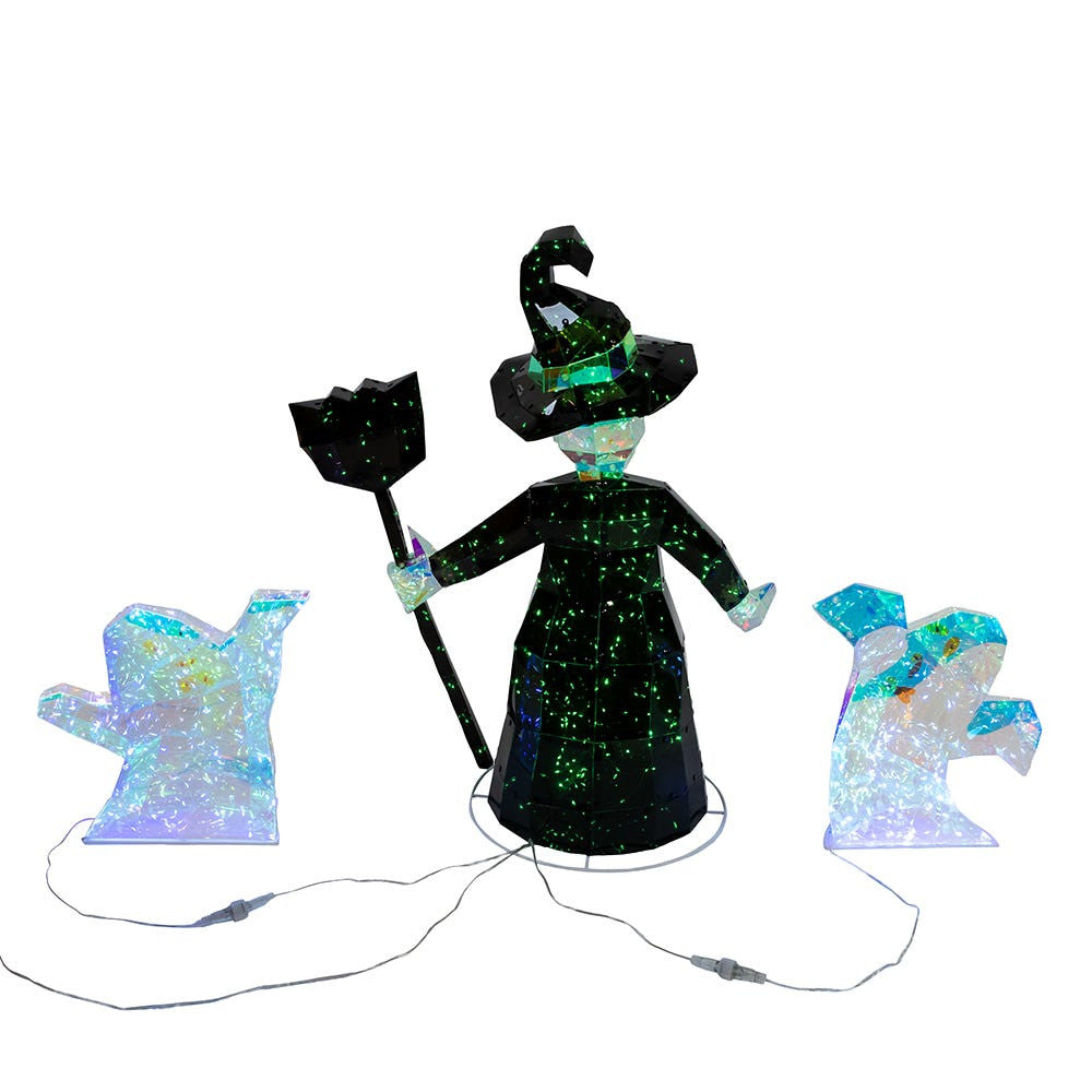 12"-22" Magical Iridescence Holographic LED Witch & Two Ghosts Lawn Decor