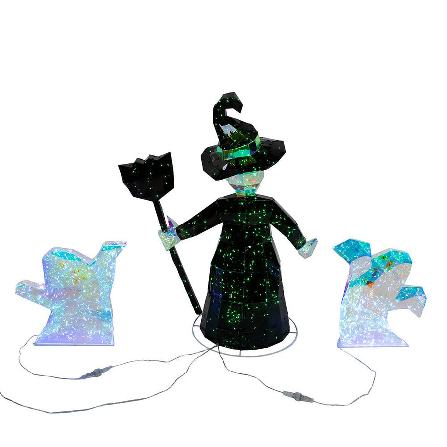 12"-22" Magical Iridescence Holographic LED Witch & Two Ghosts Lawn Decor