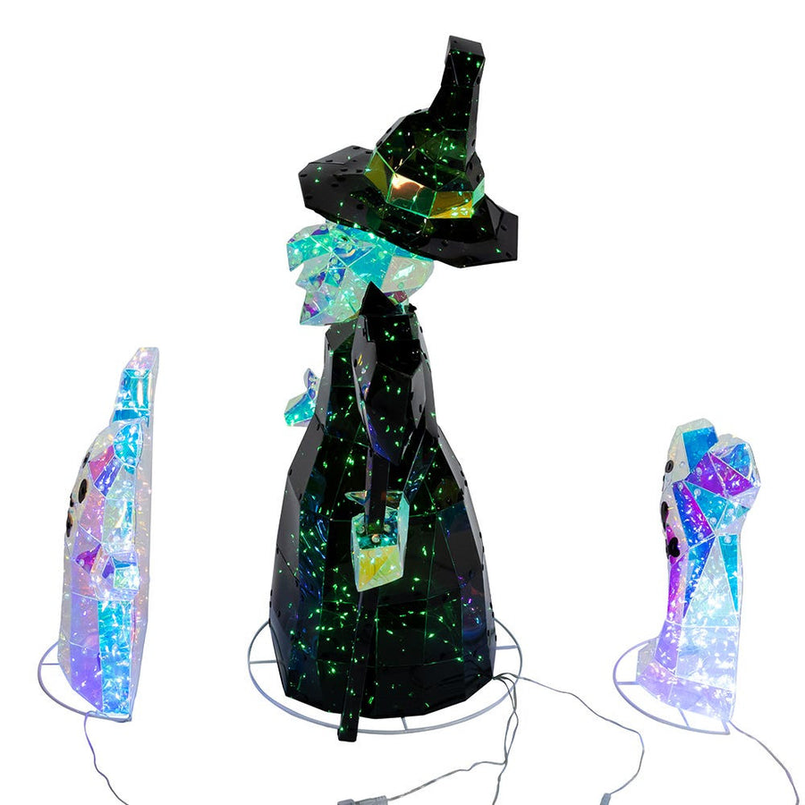 12"-22" Magical Iridescence Holographic LED Witch & Two Ghosts Lawn Decor