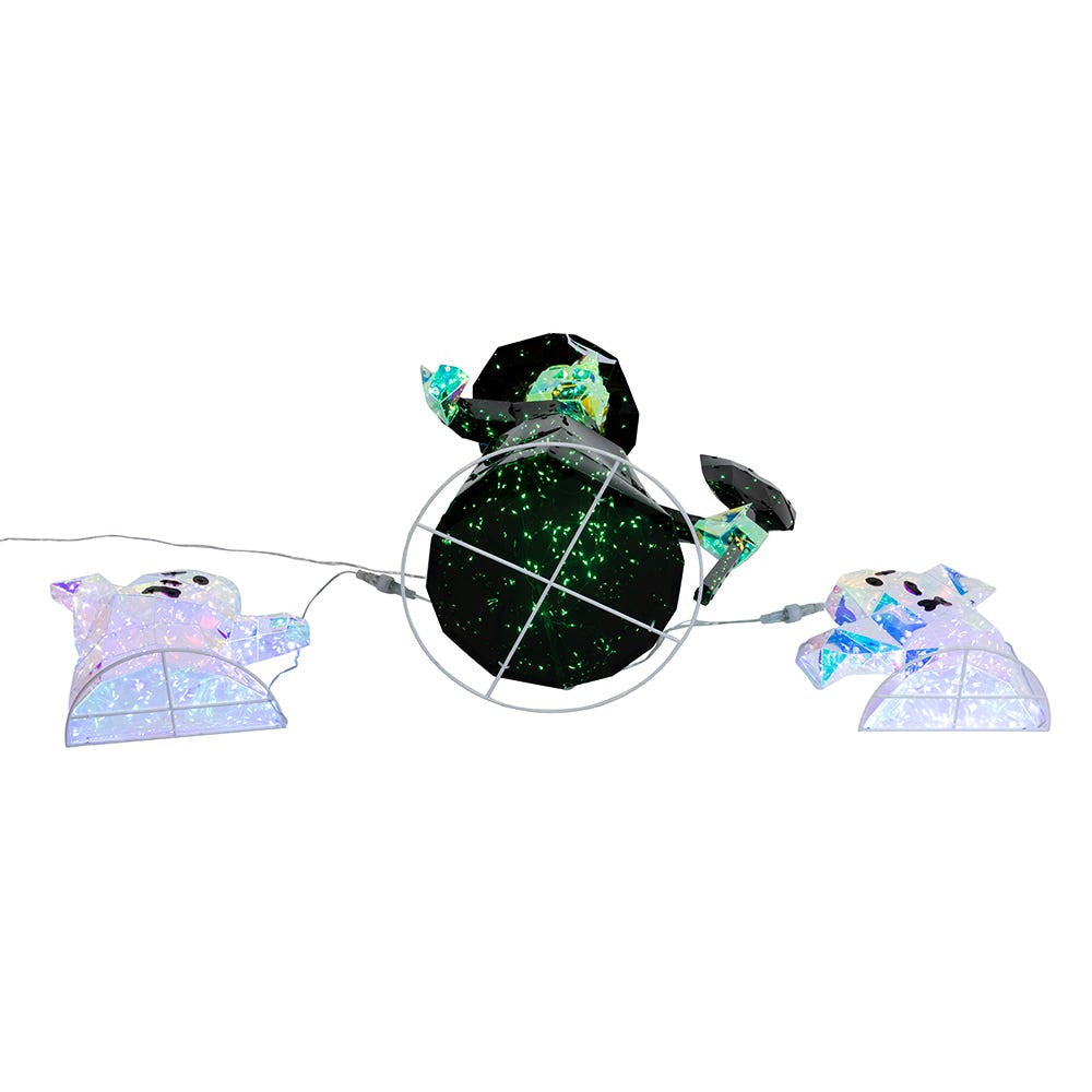12"-22" Magical Iridescence Holographic LED Witch & Two Ghosts Lawn Decor