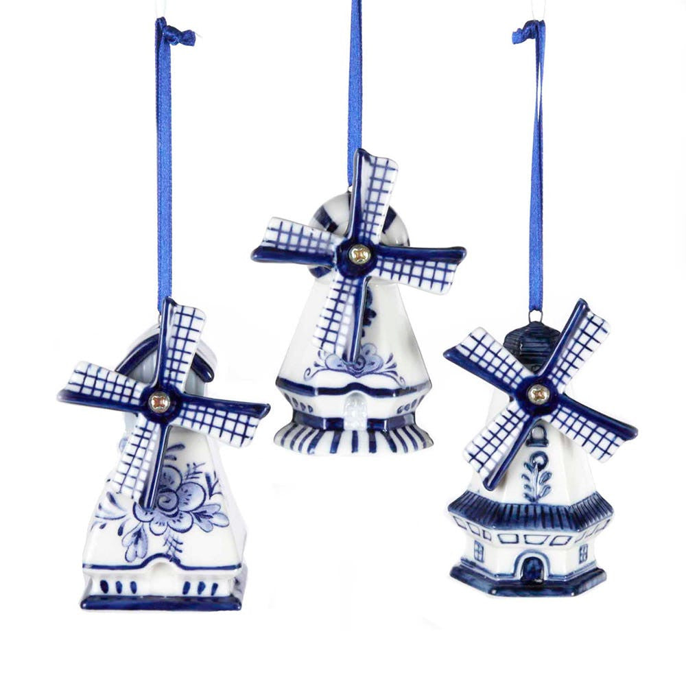 Delft Blue Windmill Ornaments