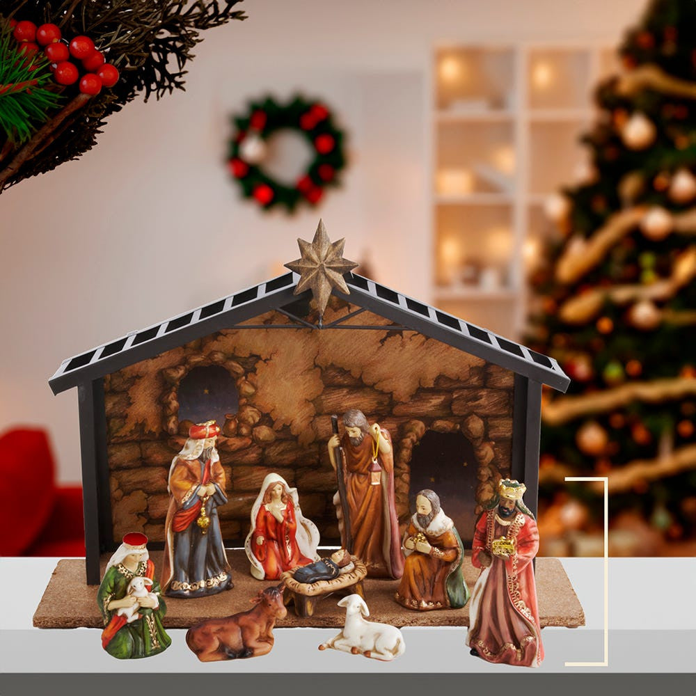 Porcelain Nativity Set With Stable