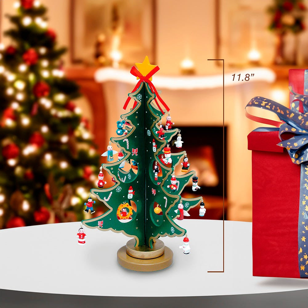 Wooden Tree With Miniature Ornaments