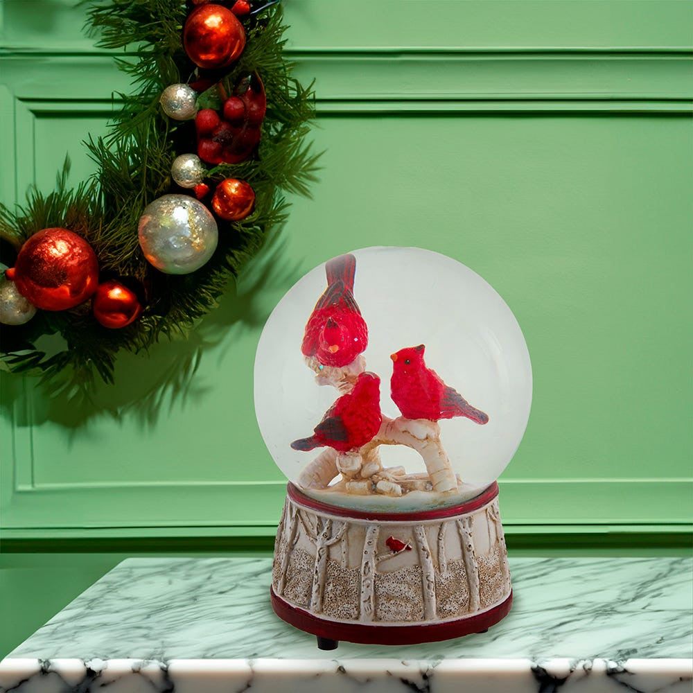 100MM Wind Up Musical Cardinals Water Globe